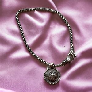 John Hardy Jai Sterling Silver Crystal Heart with Inscription Charm Bracelet